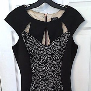 JAX BLACK & BEIGE FLORAL DESIGN SLEEVELESS CUT OUT KNEE LENGTH DRESS SIZE 8